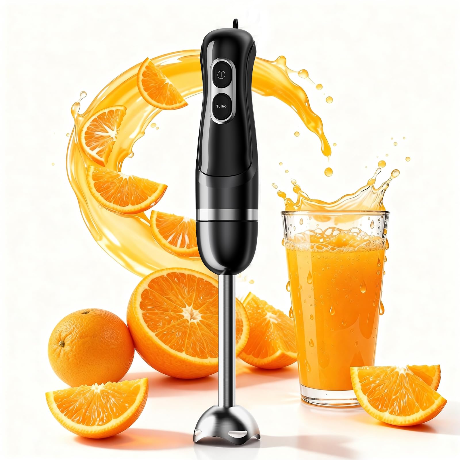 Turelar Immersion Blender Handheld Corded Hand Blenders Set 1100W, Trigger Variable Speed 5 in 1 Stick Emulsifier with Chopper, Whisk and Frother for Soup, Baby Food and Smoothies,Black