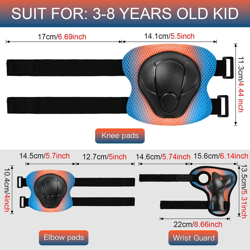 Wemfg Kids Protective Gear Set Knee Pads for Kids 3-14 Years Toddler Knee and Elbow Pads with Wrist Guards 3 in 1 for Skating Cycling Bike Rollerblading Scooter