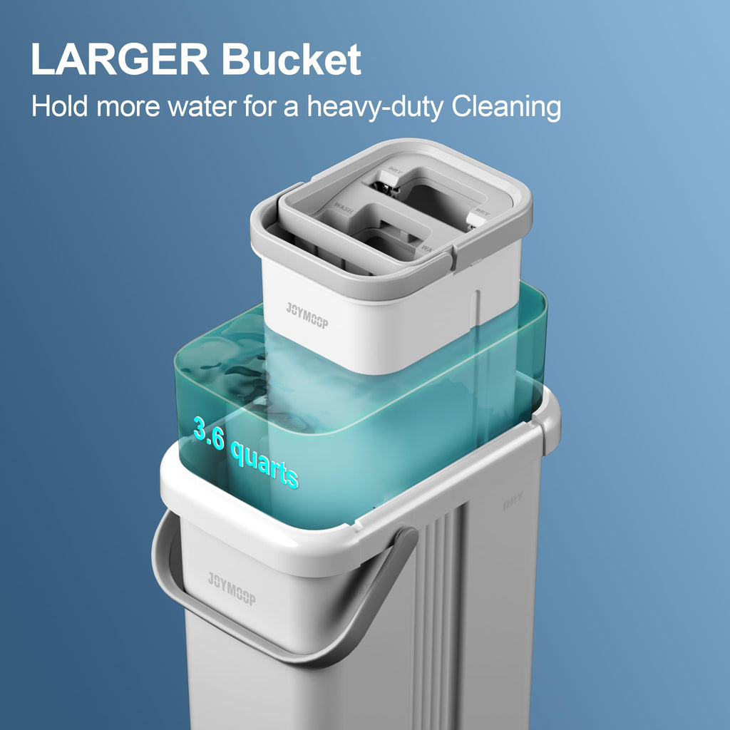 JOYMOOP Mop and Bucket Set, Hands-Free Flat Floor Mop with 3 Washable Microfiber Pads, Wet and Dry Use, Ideal for Home and Commercial Floor Cleaning
