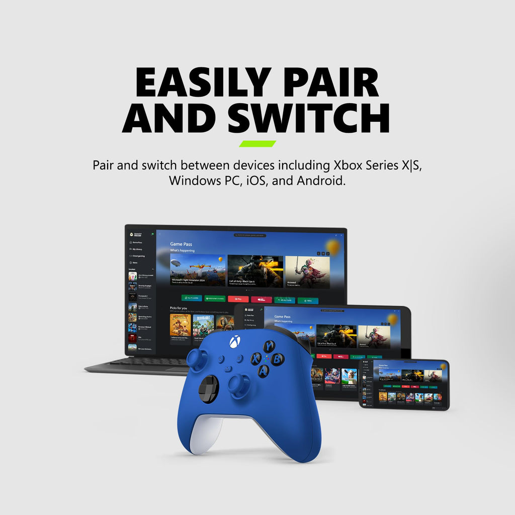 Xbox Wireless Gaming Controller | Shock Blue | Console, PC, & Android | Textured Grip | Wireless, Bluetooth, USB-C Connectivity