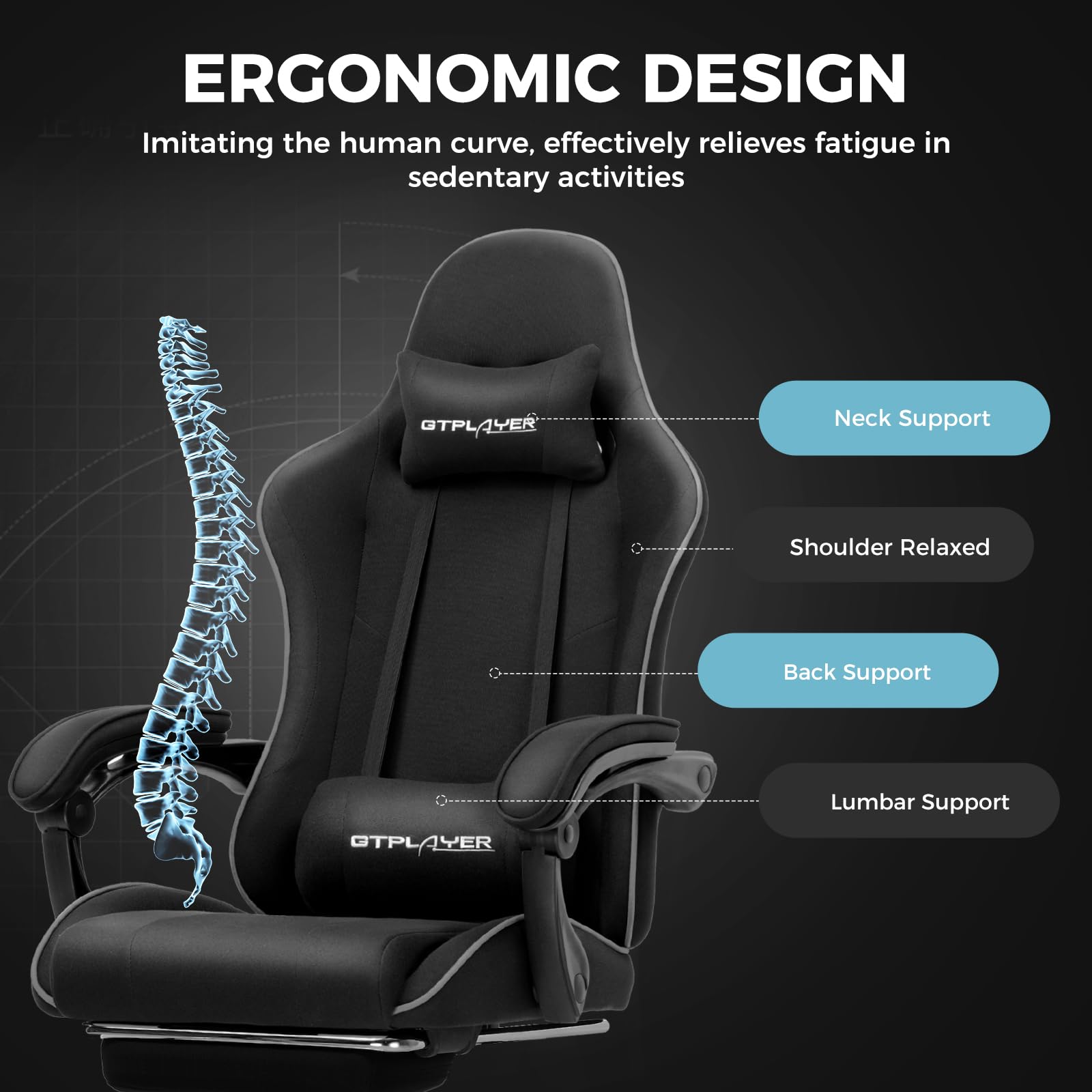 GTPLAYER Gaming Chair, Computer Chair with Footrest and Lumbar Support, Height Adjustable Game Chair with 360°-Swivel Seat and Headrest and for Office or Gaming (Pearl White)
