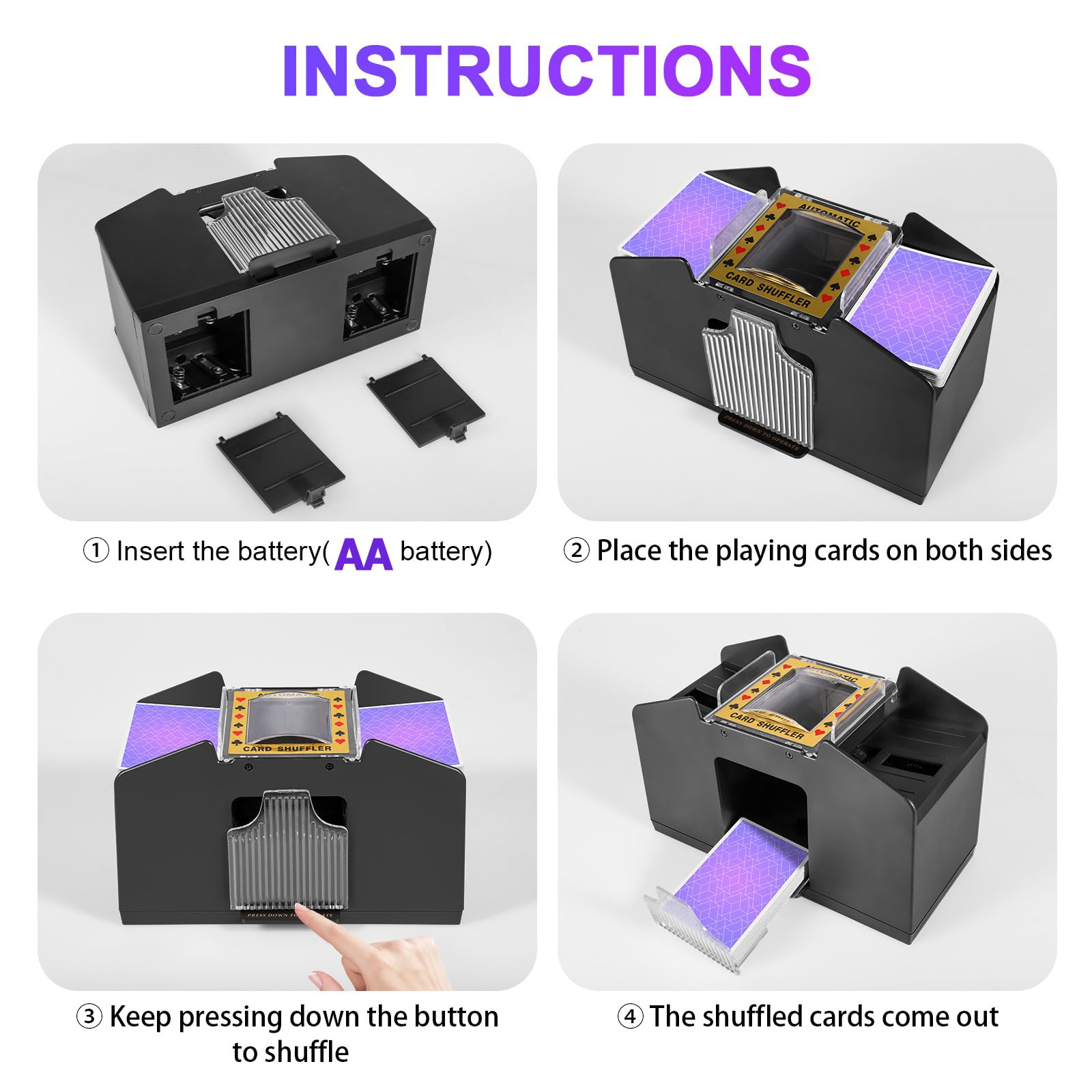 FEIERYA Automatic Card Shuffler 2 Deck,Battery-Operated Electric UNO Poker Shuffler,Playing Card Shuffler for Home Card Game,Travel