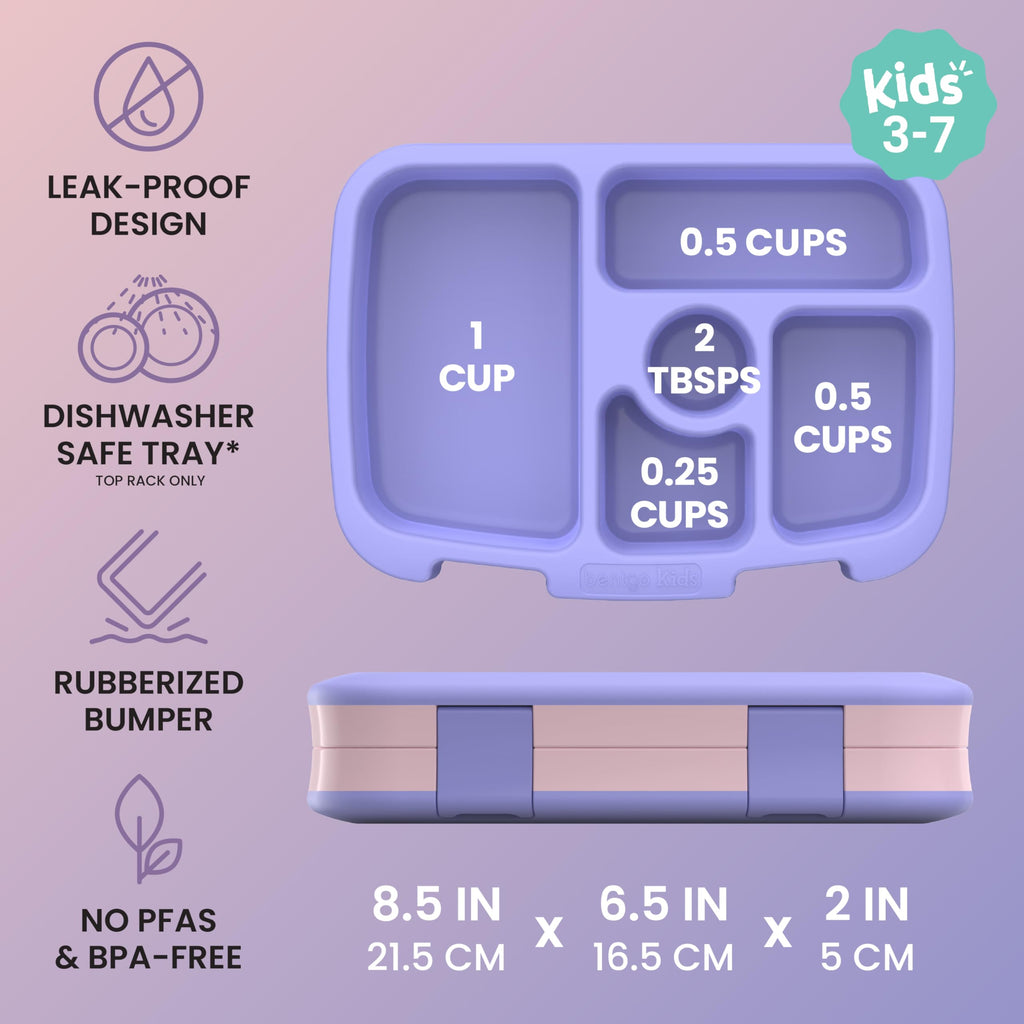 Bentgo Kids Prints Leak-Proof, 5-Compartment Bento-Style Kids Lunch Box - Ideal Portion Sizes for Ages 3-7, Durable, Drop-Proof, Dishwasher Safe, & PFAS & BPA-Free Materials (Unicorn)