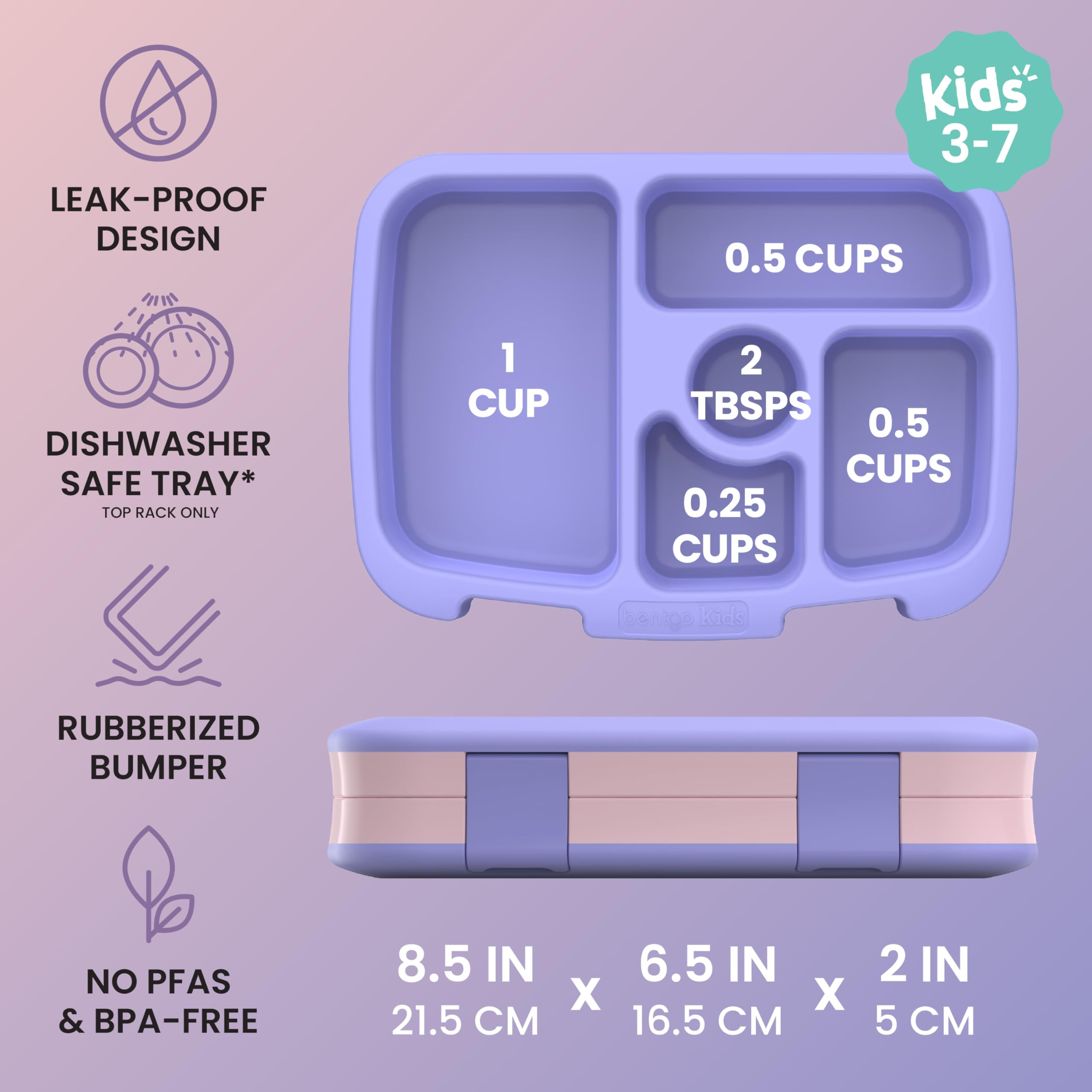 Bentgo Kids Prints Leak-Proof, 5-Compartment Bento-Style Kids Lunch Box - Ideal Portion Sizes for Ages 3-7, Durable, Drop-Proof, Dishwasher Safe, & PFAS & BPA-Free Materials (Unicorn)