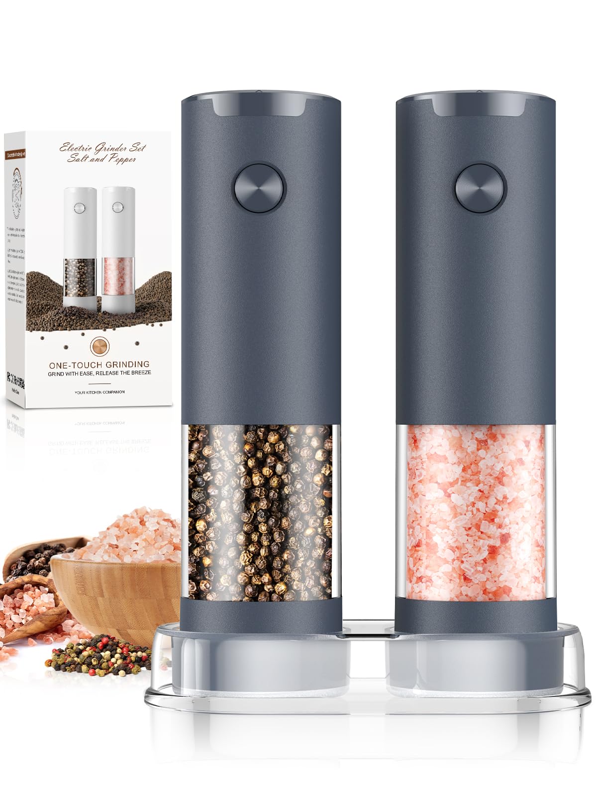 Electric Salt and Pepper Grinder Set Automatic Battery Pepper Mill Shakers Adjustable Coarseness Upgraded Larger Capacity with Led Home and Kitchen Appliances Birthday Gifts for Women Men