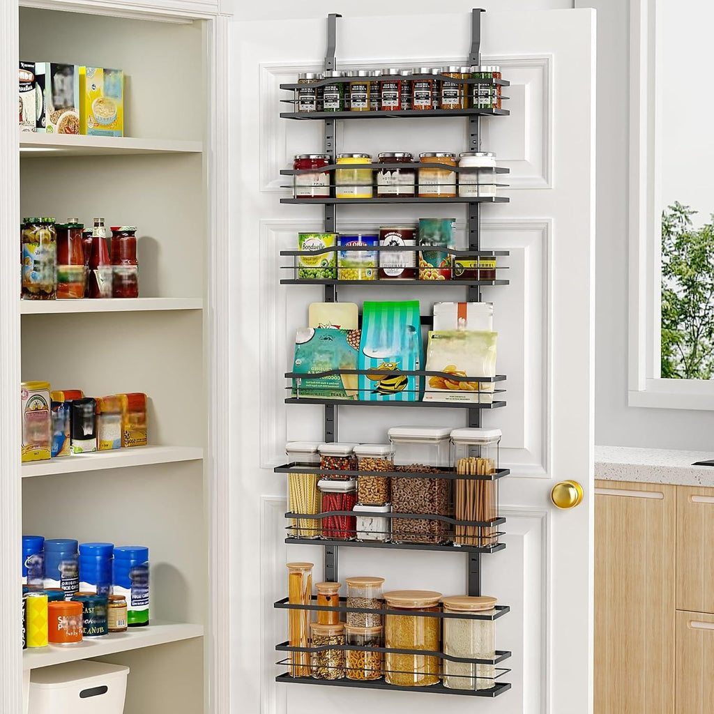 Moforoco White 9-Tier Over The Door Pantry Organizer, Pantry Organization And Storage, Metal Hanging Spice Rack Shelves Door, Home & Kitchen Essentials, Laundry Room Bathroom Organization