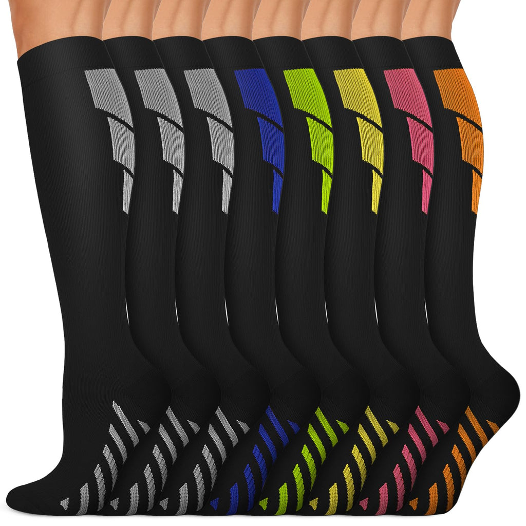 Copper Compression Socks 15-20 mmHg for Men & Women 8 Pairs – Circulation Support for Nurses, Travel, Running, Hiking, Soccer