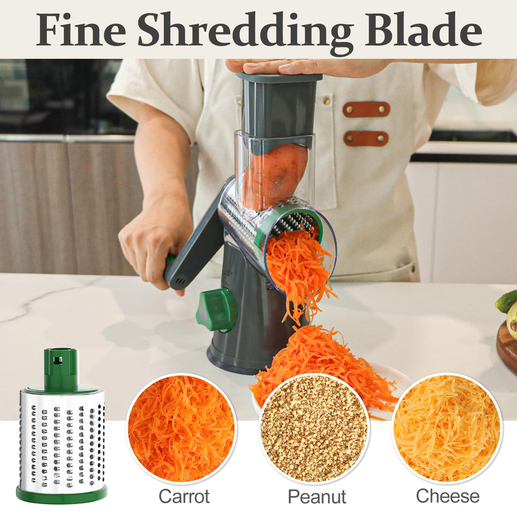 Cambom Rotary Cheese Grater Hand Crank Cheese Shredder for Fresh Cheese, Vegetable, Nuts,Non-slip Suction Base, Three Blades, Black