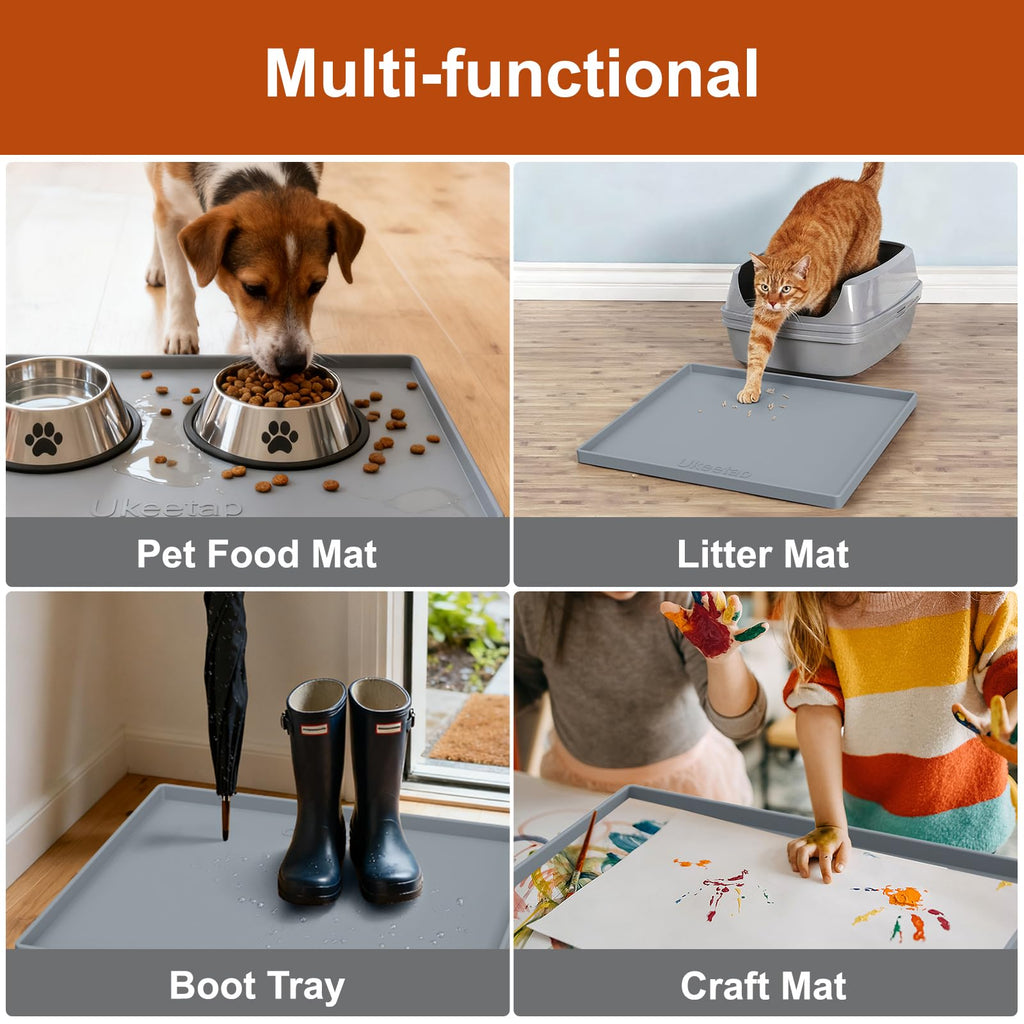 ukeetap Extra Thick Silicone Mat Waterproof with Raised Edge 34" x 22", Under Sink Mat for Kitchen & Bathroom, Kitchen Cabinet Liner, Multi-Purpose for Storage & Protection, Gray