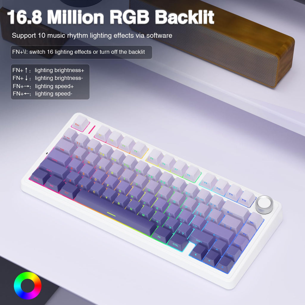 AULA F75 Pro Wireless Mechanical Keyboard,75% Hot Swappable Custom Keyboard with Knob,RGB Backlit,Pre-lubed Reaper Switches,Side Printed PBT Keycaps,2.4GHz/USB-C/BT5.0 Mechanical Gaming Keyboards
