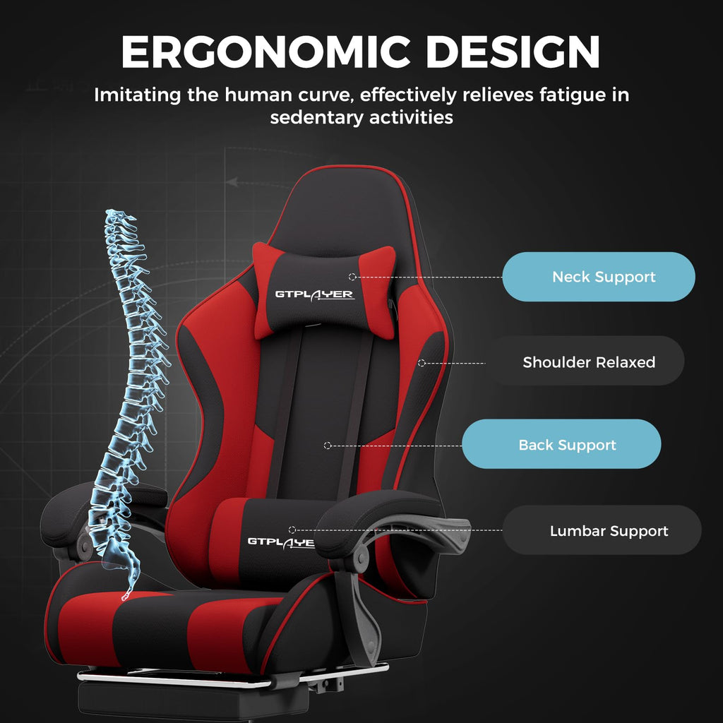 GTPLAYER Gaming Chair, Computer Chair with Footrest and Lumbar Support, Height Adjustable Game Chair with 360°-Swivel Seat and Headrest and for Office or Gaming (Pearl White)