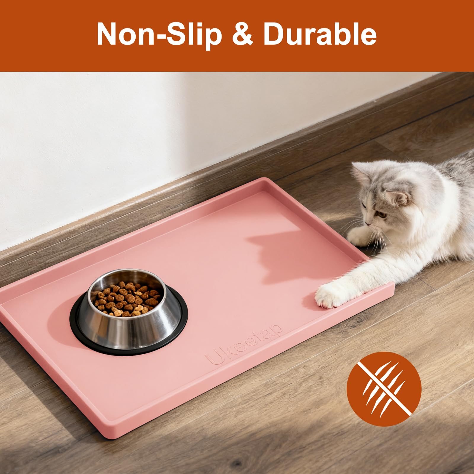 ukeetap Extra Thick Silicone Mat Waterproof with Raised Edge 34" x 22", Under Sink Mat for Kitchen & Bathroom, Kitchen Cabinet Liner, Multi-Purpose for Storage & Protection, Gray