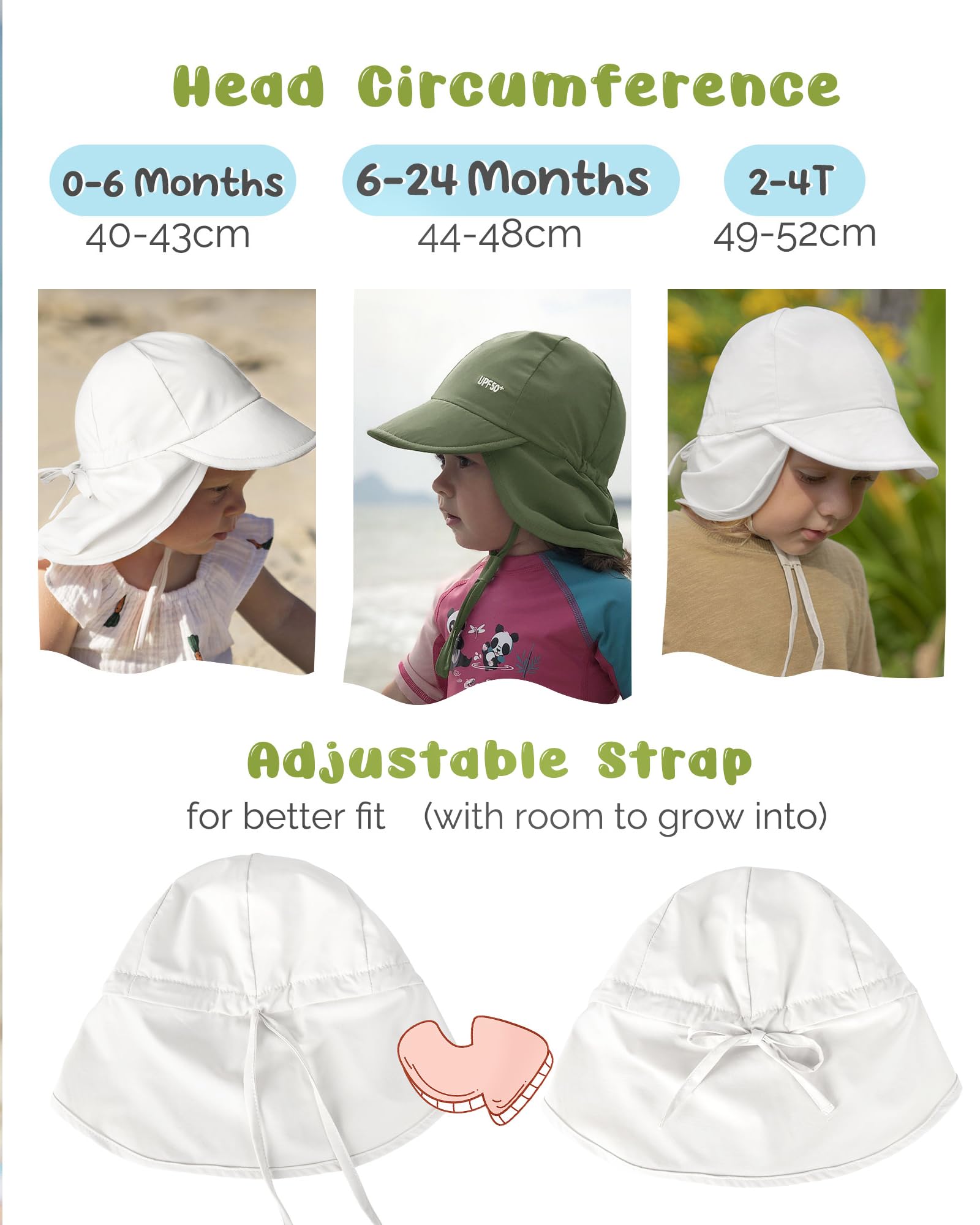FURTALK Baby Sun Hat with Neck Flap UPF 50+ Adjustable Baby Boys Girls Summer Beach Hat for Traveling Swim Hat