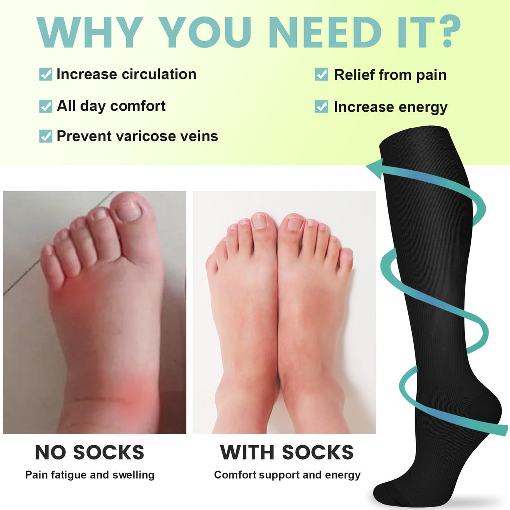 Copper Compression Socks 15-20 mmHg for Men & Women 8 Pairs – Circulation Support for Nurses, Travel, Running, Hiking, Soccer