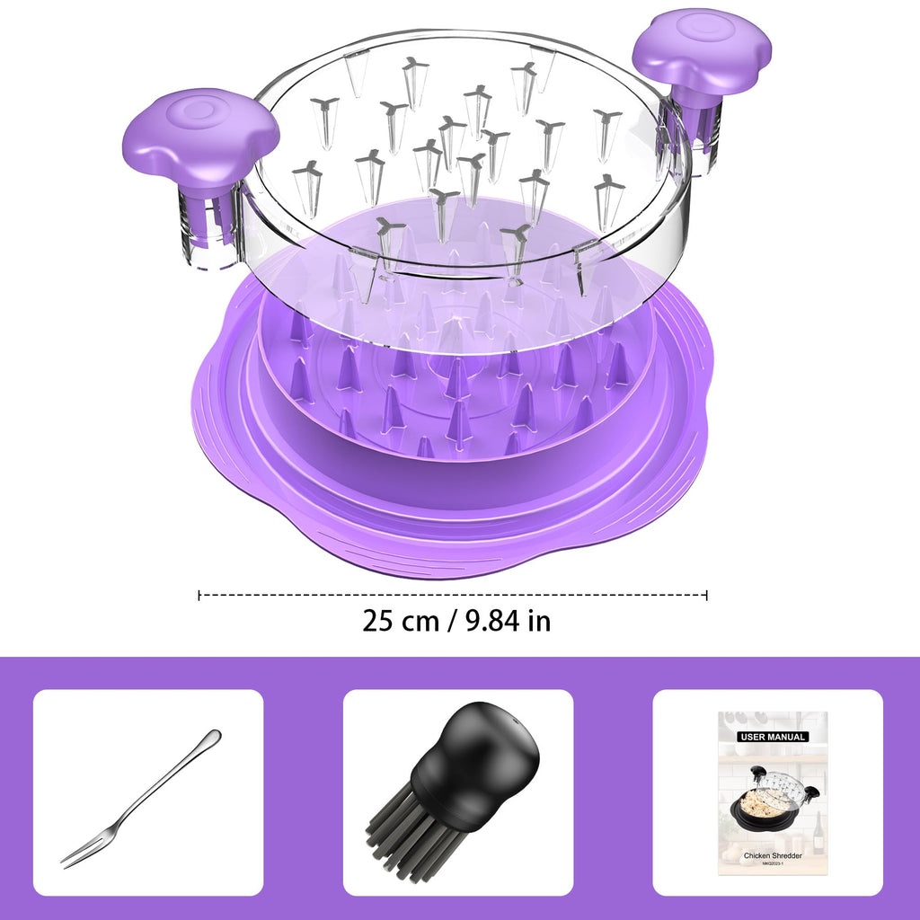 SURETIVIAN Chicken Shredder Tool Twist Large Chicken Breast Shredder with Brush&Fork, Visible Meat Shredder Machine, Strong Anti-Slip Strip, Ergonomic Handle, BPA Free, Suitable for Pork Beef Chicken