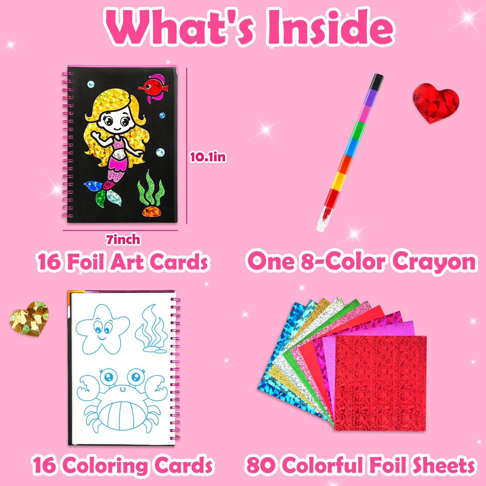FUNNYB&G Foil Art Craft Kit for Girls 4-10 Years Old: Mess-Free & No-Glue, Create 16 Sparkly Princess Unicorn Pictures – Perfect Travel Toy & Birthday Gift for Kids (Princess)