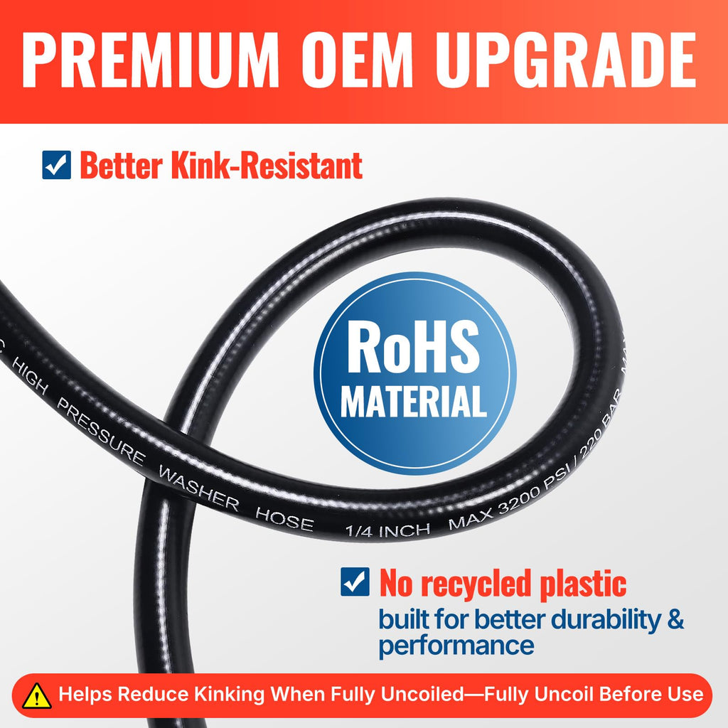 YAMATIC Pressure Washer Hose 50FT x 1/4", 3200 PSI Kink Resistant Power Washer Replacement Hose, M22-14mm Female Brass Fittings for Ryobi Troy-Bilt Greenworks Craftsman