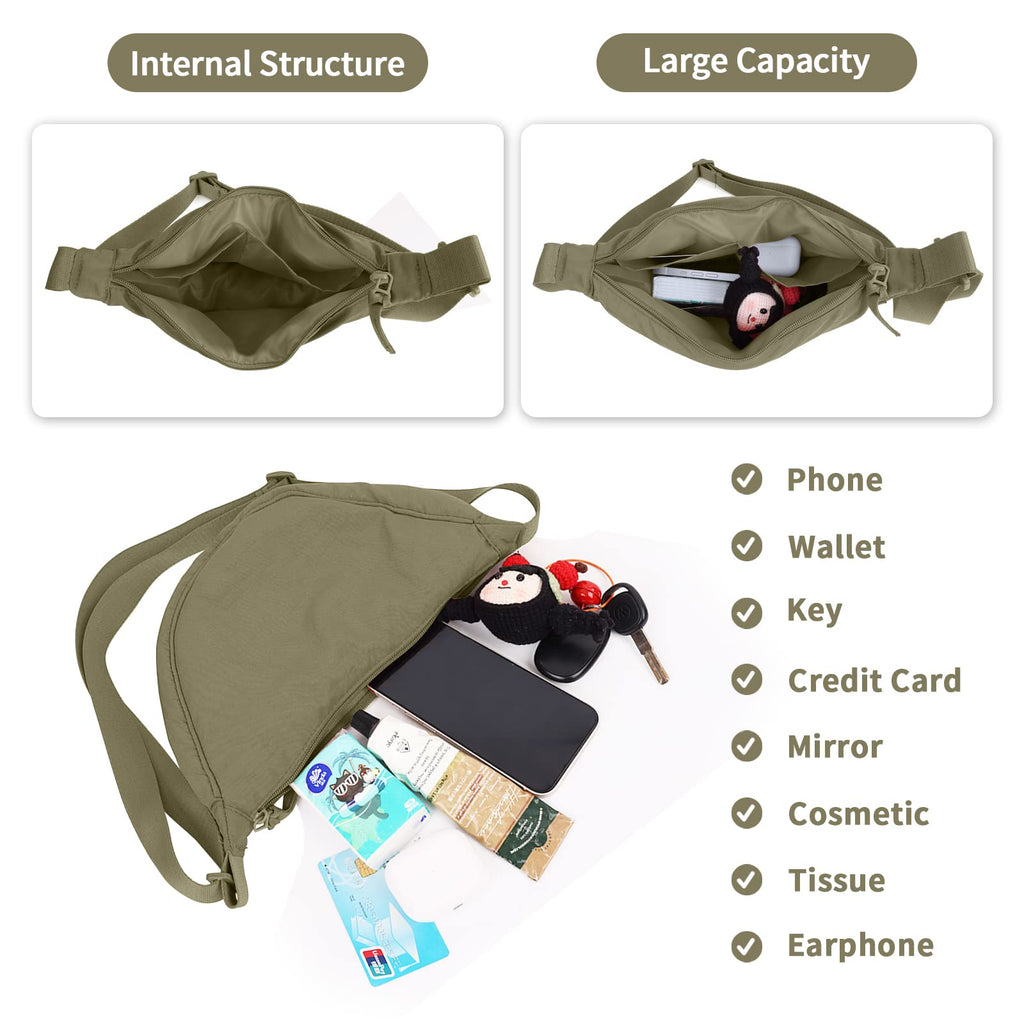 Nylon Crescent Crossbody Bag for Women Purses Trendy Men,Small Travel Sling Bag Hobo