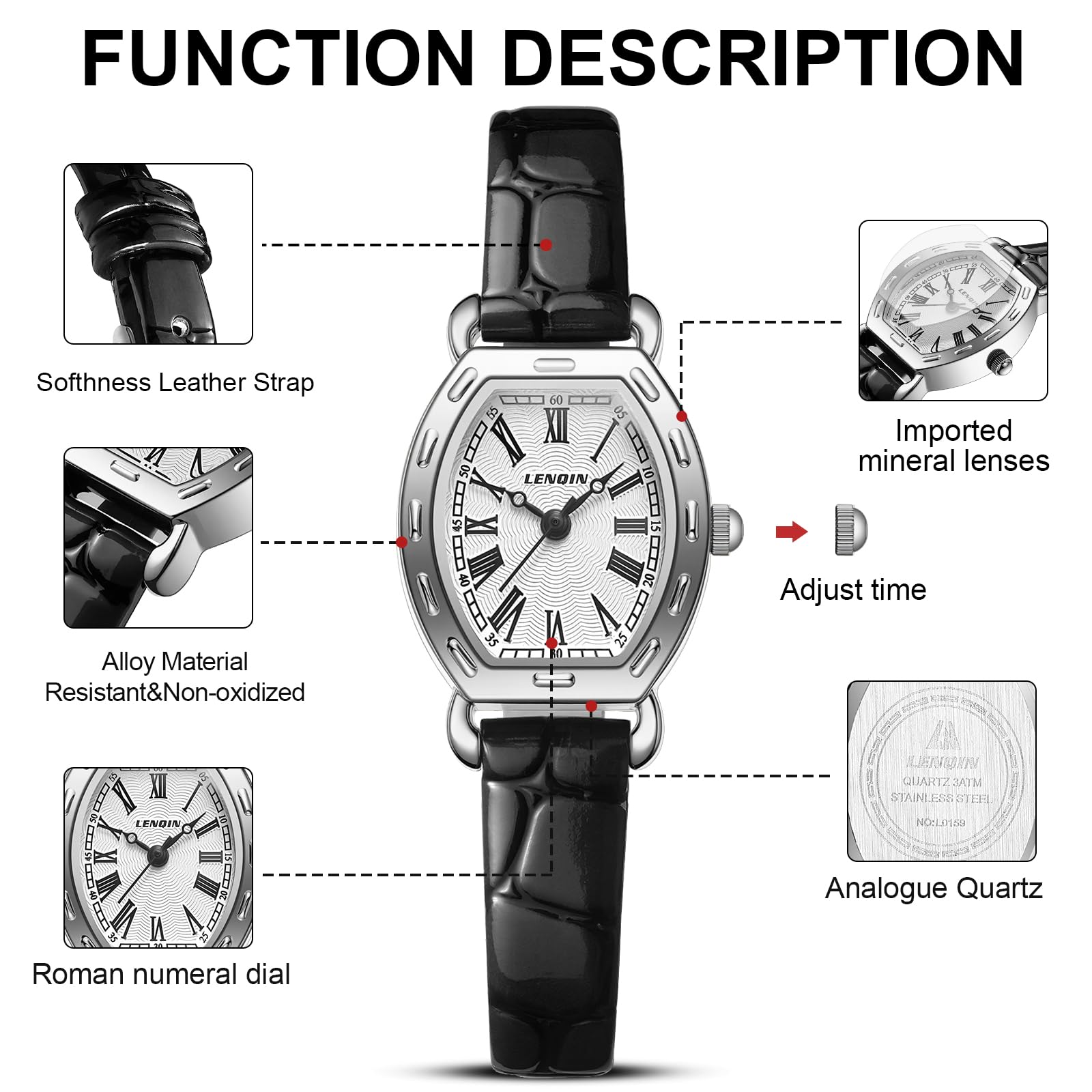 LN LENQIN Ladies Watches Analog Quartz Watch for Women Waterproof Women's Wrist Watches Easy Reader Womens Watch with Leather Strap