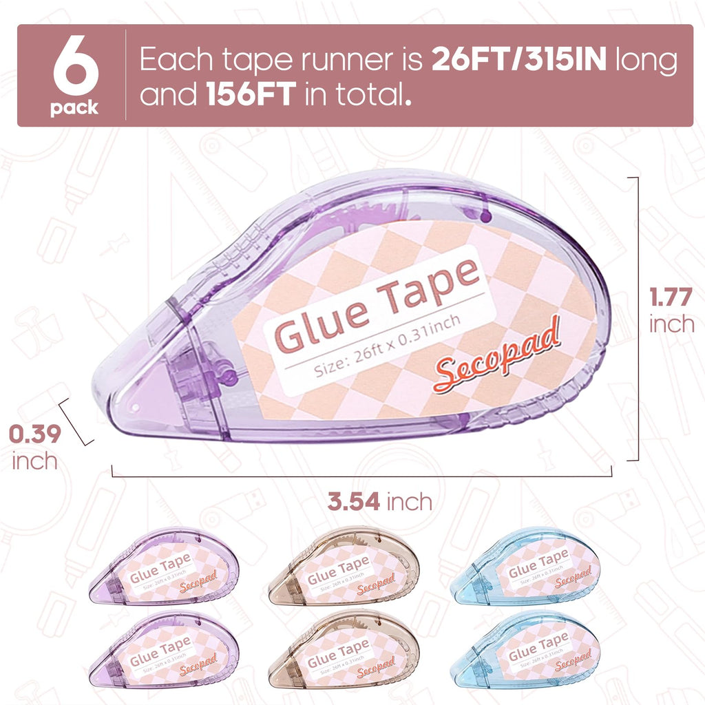 Secopad Scrapbook Tape, 4 Pack Double Sided Tape Roller for Crafts, Adhesive Glue Runner Scrapbooking Supplies Journaling School Office Teacher Supplies, 0.3IN x 26FT, Clear Light-Colored Shell