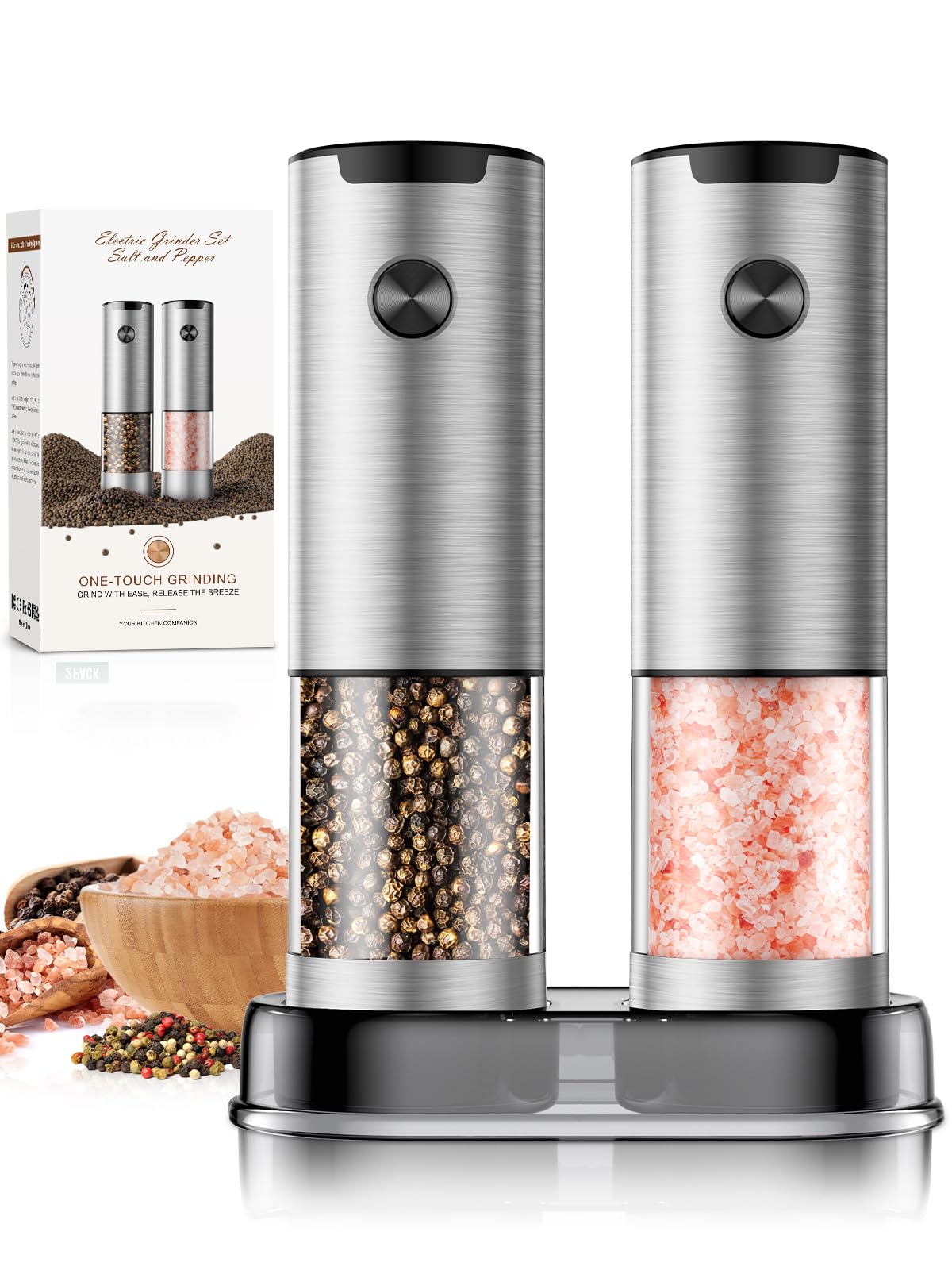 Electric Salt and Pepper Grinder Set Automatic Battery Pepper Mill Shakers Adjustable Coarseness Upgraded Larger Capacity with Led Home and Kitchen Appliances Birthday Gifts for Women Men