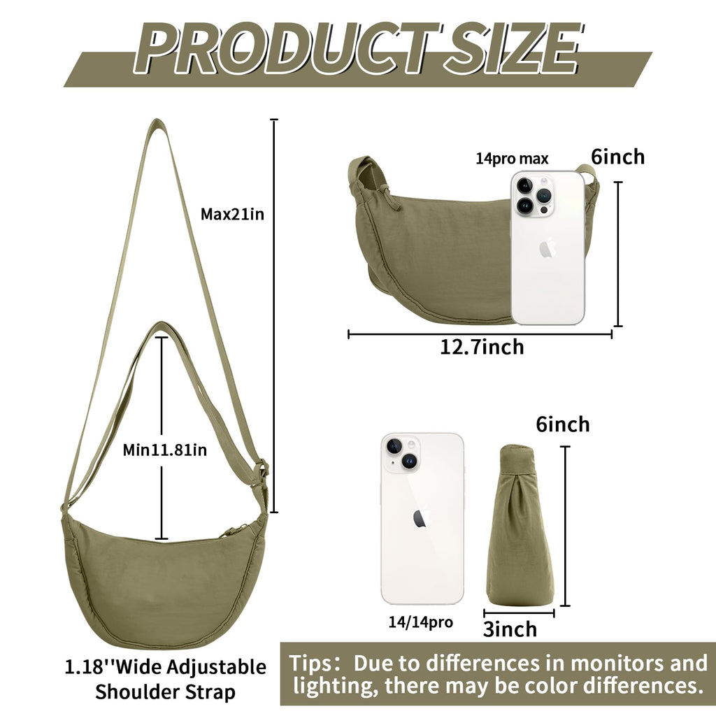Nylon Crescent Crossbody Bag for Women Purses Trendy Men,Small Travel Sling Bag Hobo
