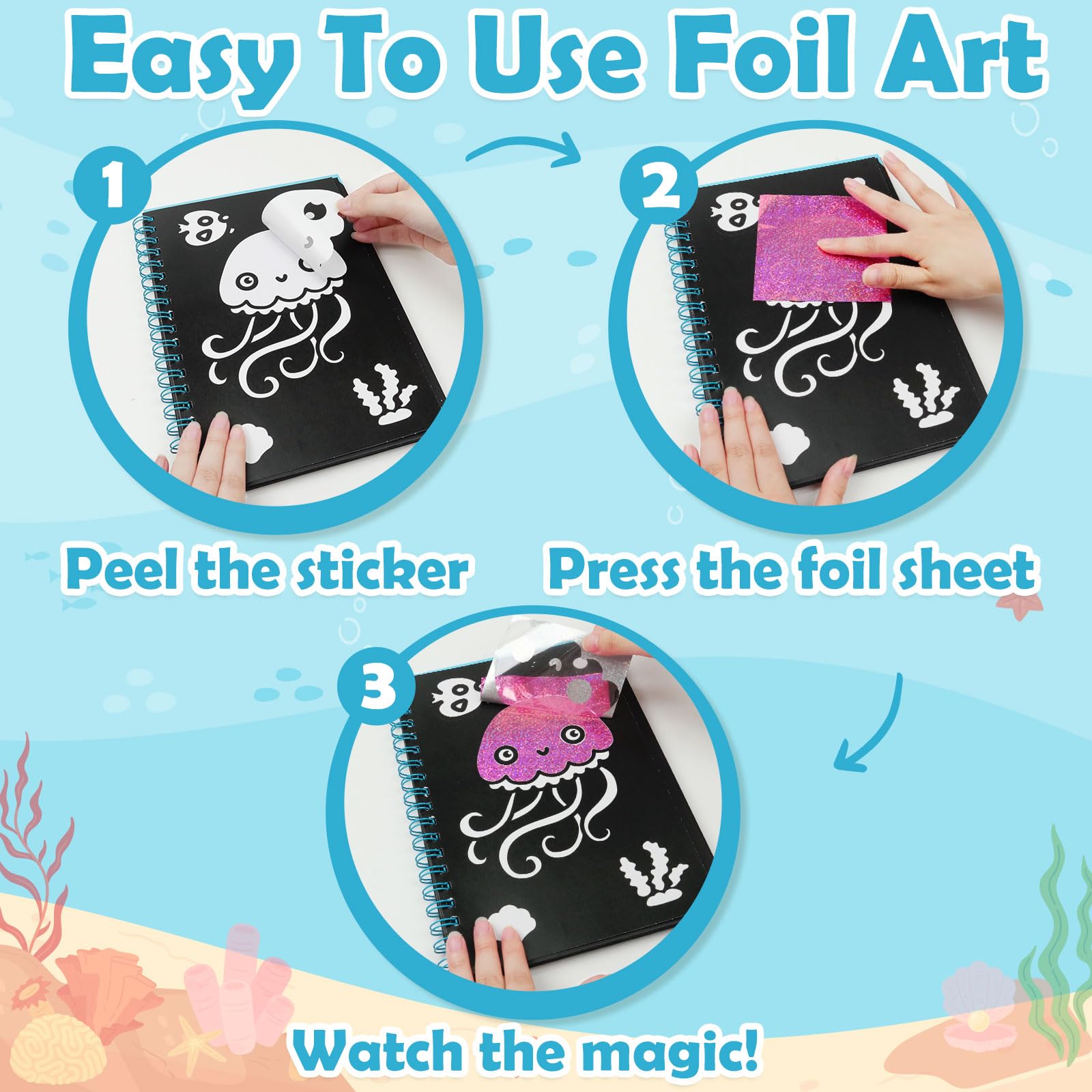 FUNNYB&G Foil Art Craft Kit for Girls 4-10 Years Old: Mess-Free & No-Glue, Create 16 Sparkly Princess Unicorn Pictures – Perfect Travel Toy & Birthday Gift for Kids (Princess)