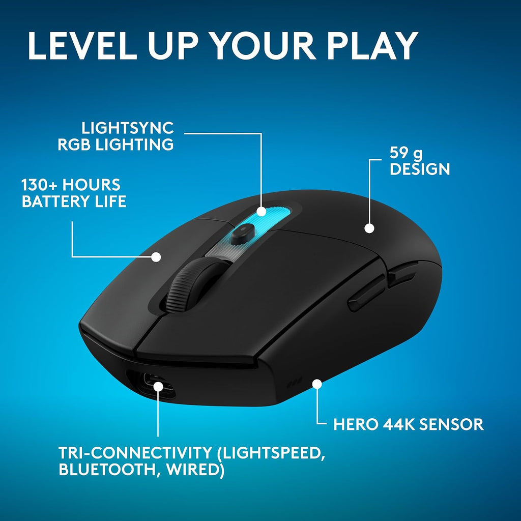 Logitech G305 Lightspeed Wireless Gaming Mouse, Hero Sensor, 12,000 DPI, Lightweight, 6 Programmable Buttons, 250h Battery, On-Board Memory, Compatible with PC, Mac - Black