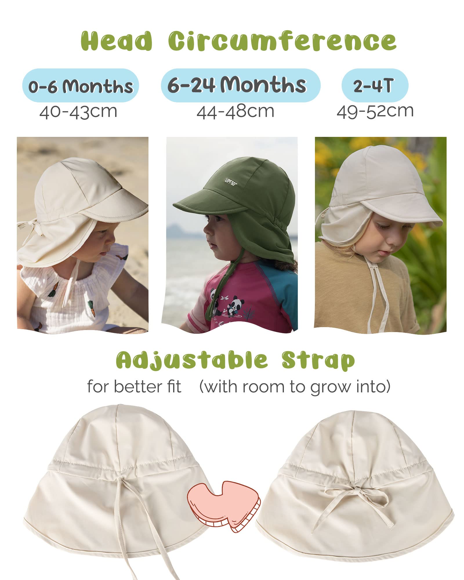 FURTALK Baby Sun Hat with Neck Flap UPF 50+ Adjustable Baby Boys Girls Summer Beach Hat for Traveling Swim Hat