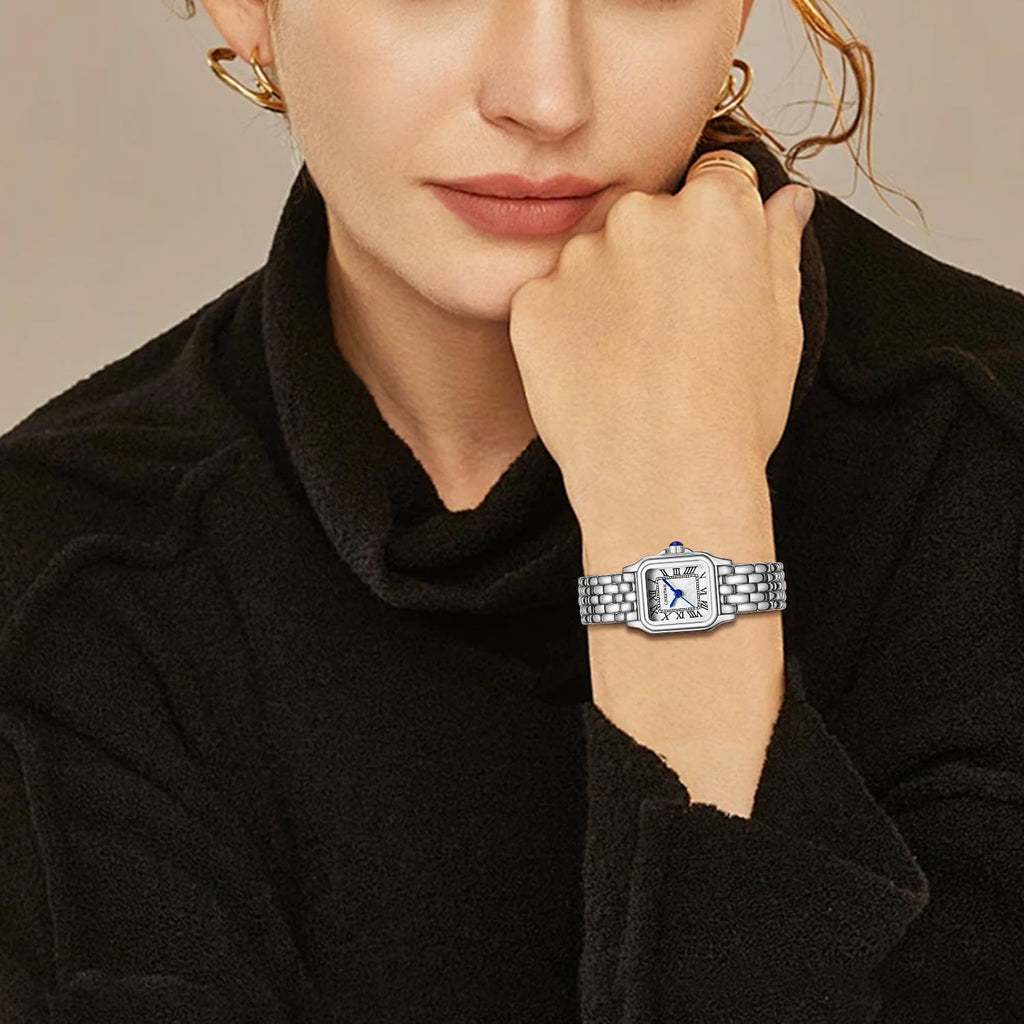 CHEETAH Gold Watches for Women with Small Vintage Bracelet, Rectangular Case Roman Dial