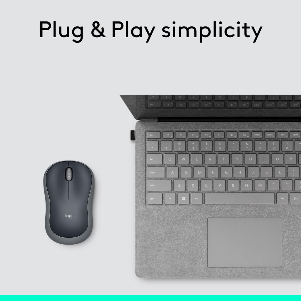 Logitech M185 Wireless Mouse, 2.4GHz with USB Mini Receiver, 12-Month Battery Life, 1000 DPI Optical Tracking, Ambidextrous PC/Mac/Laptop - Swift Grey