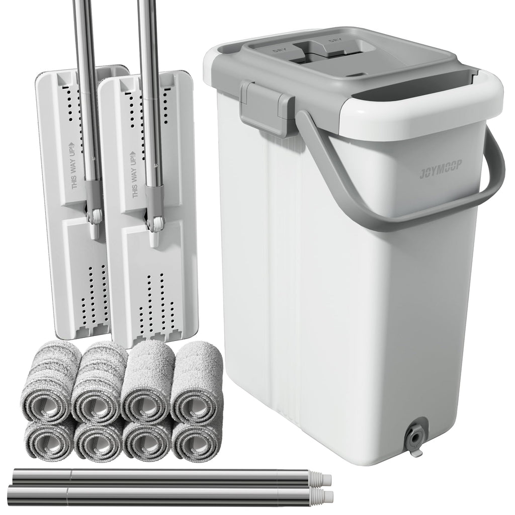 JOYMOOP Mop and Bucket Set, Hands-Free Flat Floor Mop with 3 Washable Microfiber Pads, Wet and Dry Use, Ideal for Home and Commercial Floor Cleaning