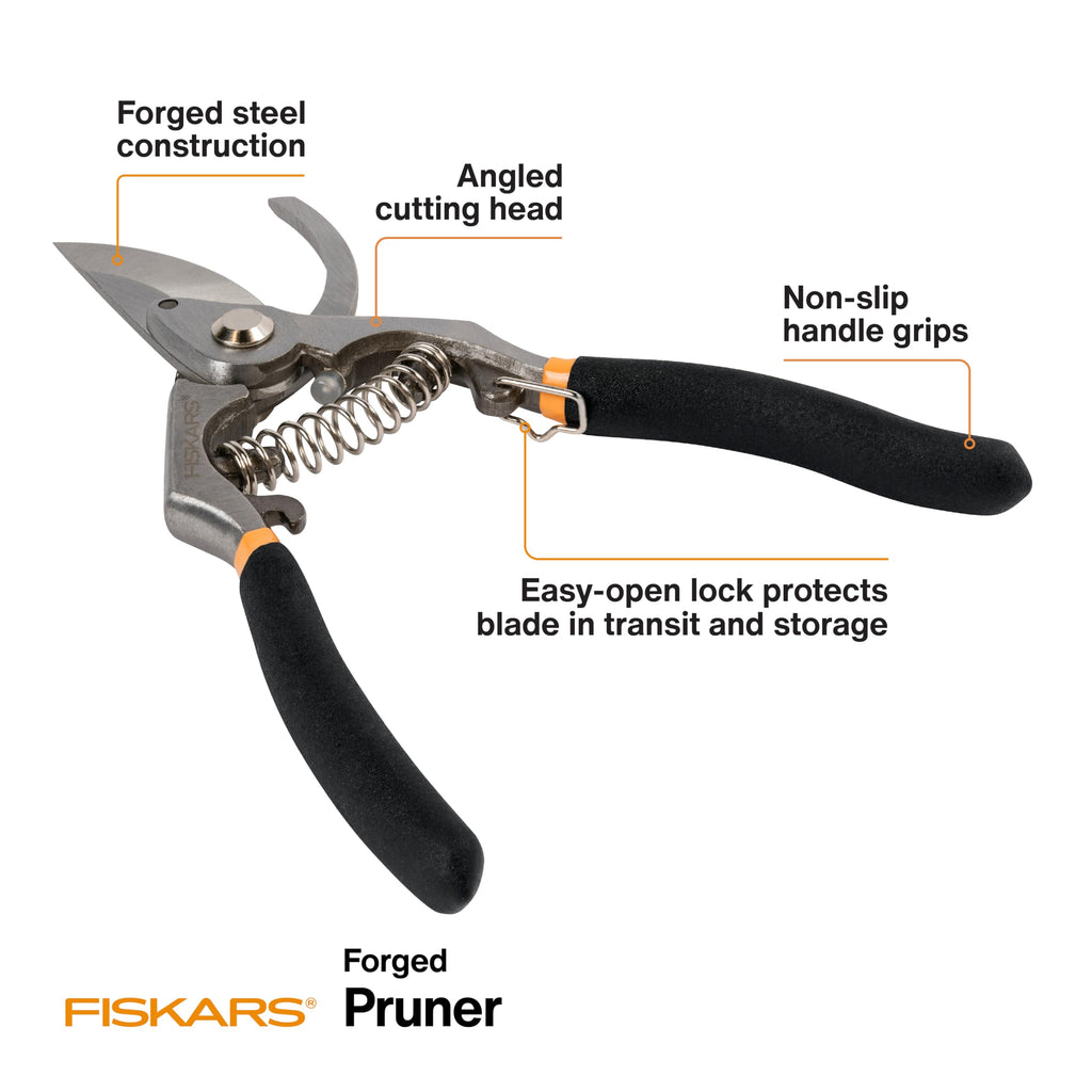 Fiskars Bypass Pruning Shears, 5/8" Cut Capacity Gardening Scissors, Self-Cleaning Sap Groove Prevents Sticking, Non-Slip Grip for Cutting Stems & Branches, Sharp Steel Blades w/ Low-Friction Coating