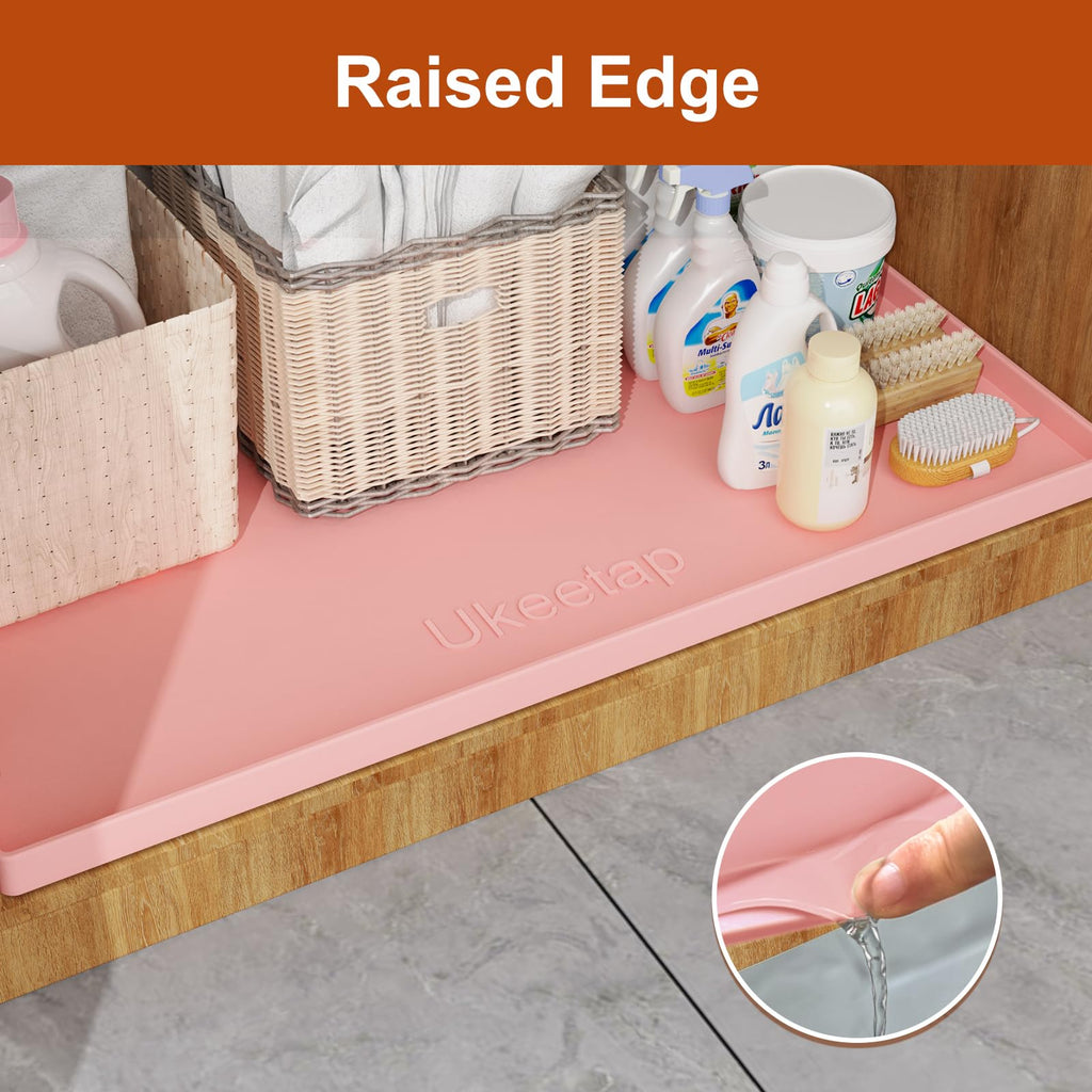 ukeetap Extra Thick Silicone Mat Waterproof with Raised Edge 34" x 22", Under Sink Mat for Kitchen & Bathroom, Kitchen Cabinet Liner, Multi-Purpose for Storage & Protection, Gray