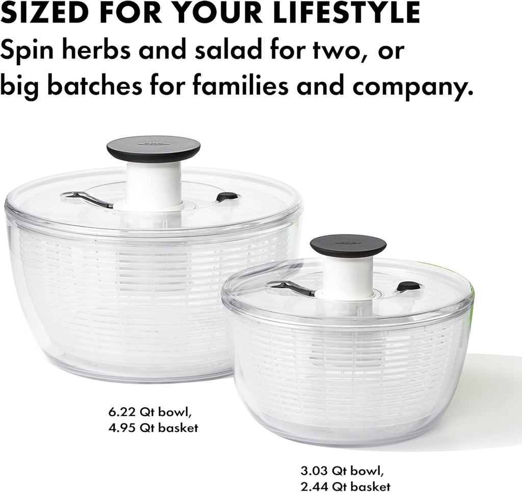 OXO Good Grips Salad Spinner | Lettuce Spinner | Fruit Washer | Fruit Washing Bowl with Strainer | Vegetable Cleaner | Salad Cleaner | Lettuce Washer | 6.22 Quart Capacity