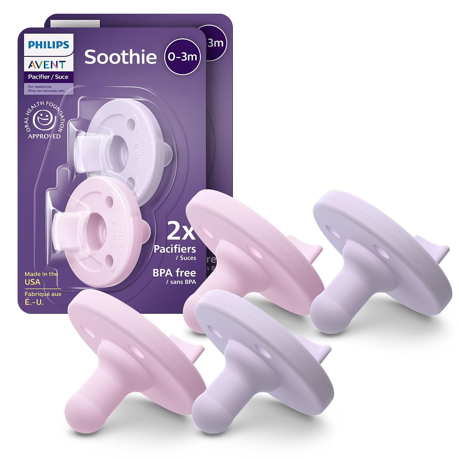 Philips Avent Soothie Baby Pacifiers - 100% Silicone Pacifiers for Babies 0-3 Months, One-piece Design, BPA-Free, Extra Durable, Green, 4 Pack, Model SCF190/41