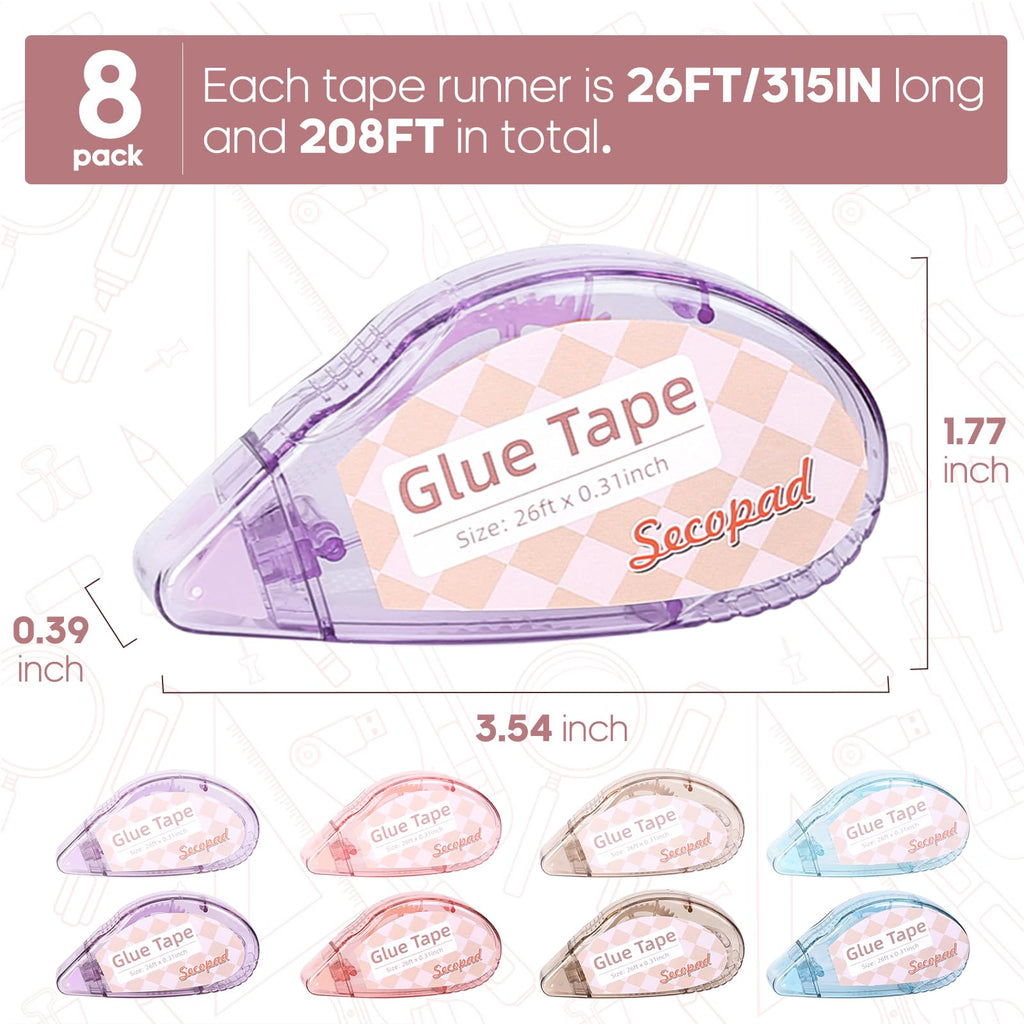 Secopad Scrapbook Tape, 4 Pack Double Sided Tape Roller for Crafts, Adhesive Glue Runner Scrapbooking Supplies Journaling School Office Teacher Supplies, 0.3IN x 26FT, Clear Light-Colored Shell