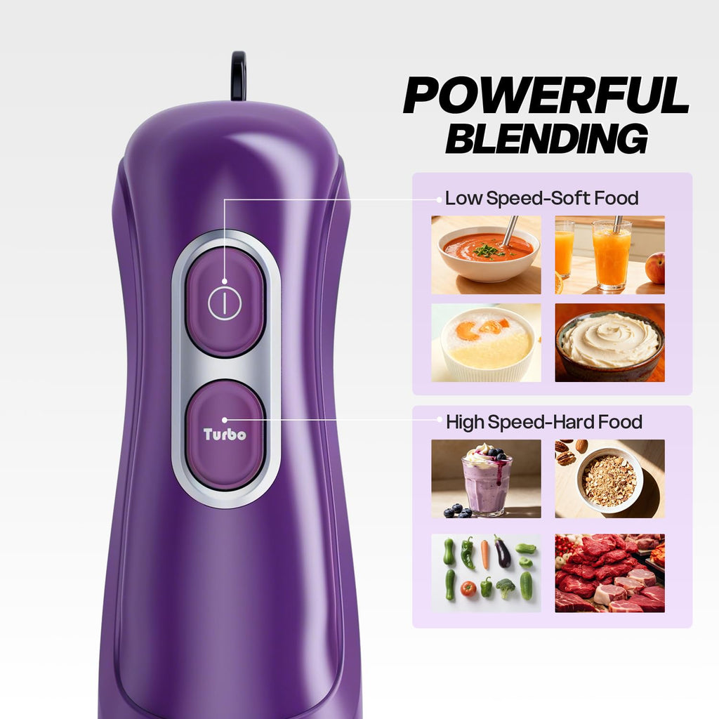 Turelar Immersion Blender Handheld Corded Hand Blenders Set 1100W, Trigger Variable Speed 5 in 1 Stick Emulsifier with Chopper, Whisk and Frother for Soup, Baby Food and Smoothies,Black