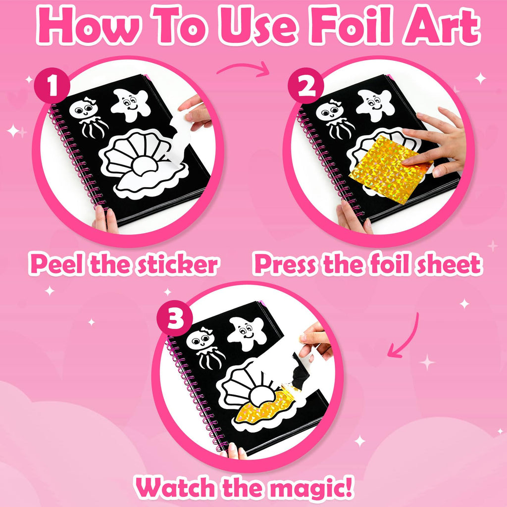 FUNNYB&G Foil Art Craft Kit for Girls 4-10 Years Old: Mess-Free & No-Glue, Create 16 Sparkly Princess Unicorn Pictures – Perfect Travel Toy & Birthday Gift for Kids (Princess)