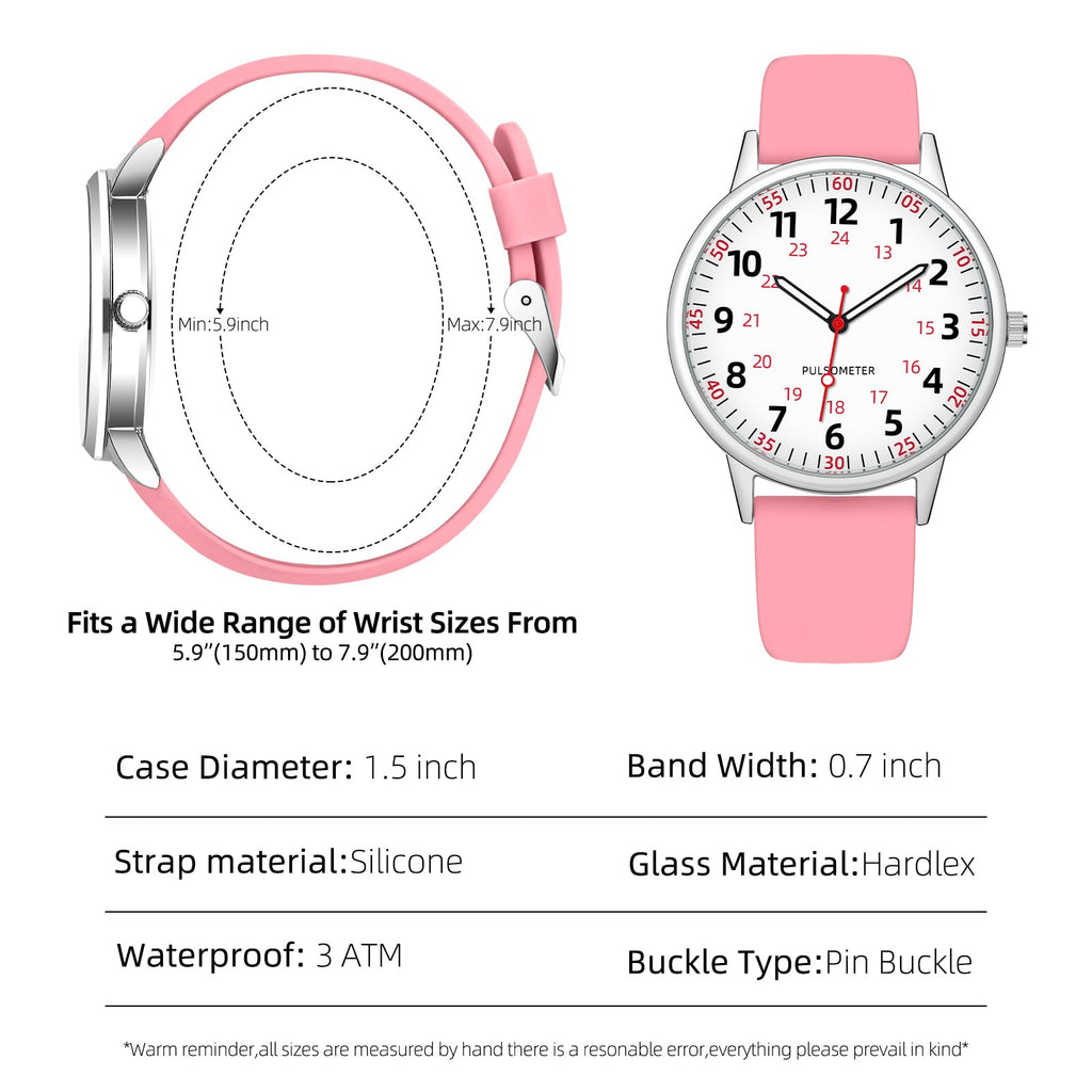 TWOPTION Nurse Watch for Women Waterproof Analog Silicone Watch with Second Hand Nursing Watch
