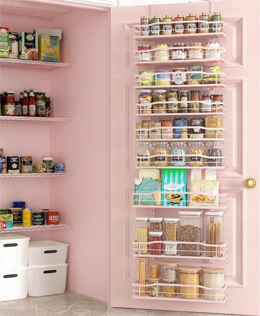 Moforoco White 9-Tier Over The Door Pantry Organizer, Pantry Organization And Storage, Metal Hanging Spice Rack Shelves Door, Home & Kitchen Essentials, Laundry Room Bathroom Organization