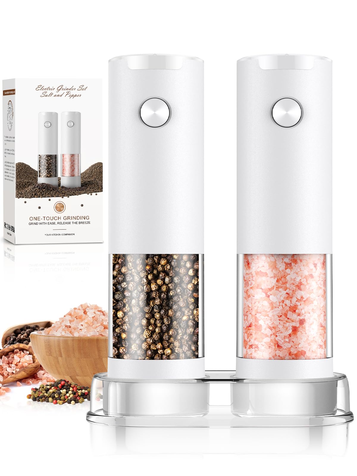 Electric Salt and Pepper Grinder Set Automatic Battery Pepper Mill Shakers Adjustable Coarseness Upgraded Larger Capacity with Led Home and Kitchen Appliances Birthday Gifts for Women Men