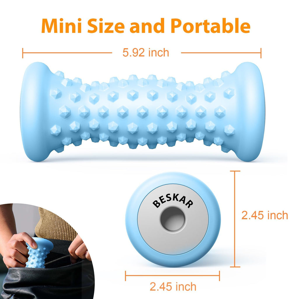 BESKAR Foot Massager Roller for Plantar Fasciitis Relief, Portable, Deep Tissue Muscle Massage, Foot Arch and Heel Pain, Reflexology Tool