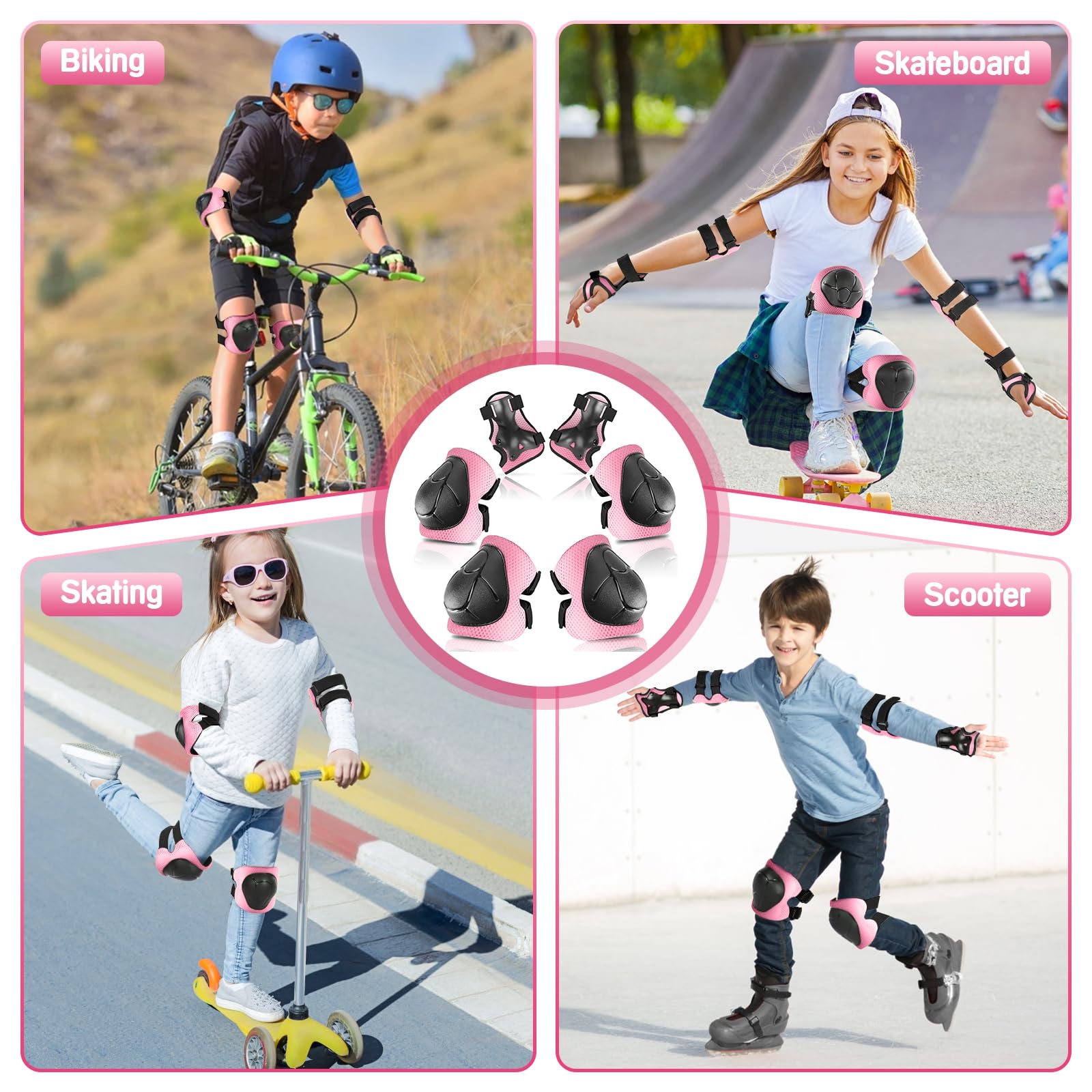 Wemfg Kids Protective Gear Set Knee Pads for Kids 3-14 Years Toddler Knee and Elbow Pads with Wrist Guards 3 in 1 for Skating Cycling Bike Rollerblading Scooter