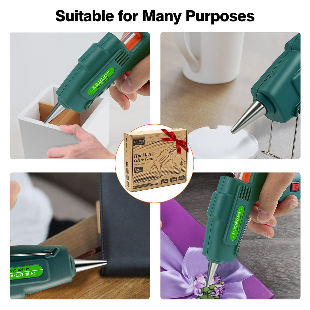 SHJADE Hot Glue Gun with 30 Glue Sticks, 20W Mini Hot Melt Gun Kit(White) | Fast Preheating, Ideal for School Crafts, DIY Arts, and Quick Home Repairs, Compact, Suitable for 0.27" Glue Sticks