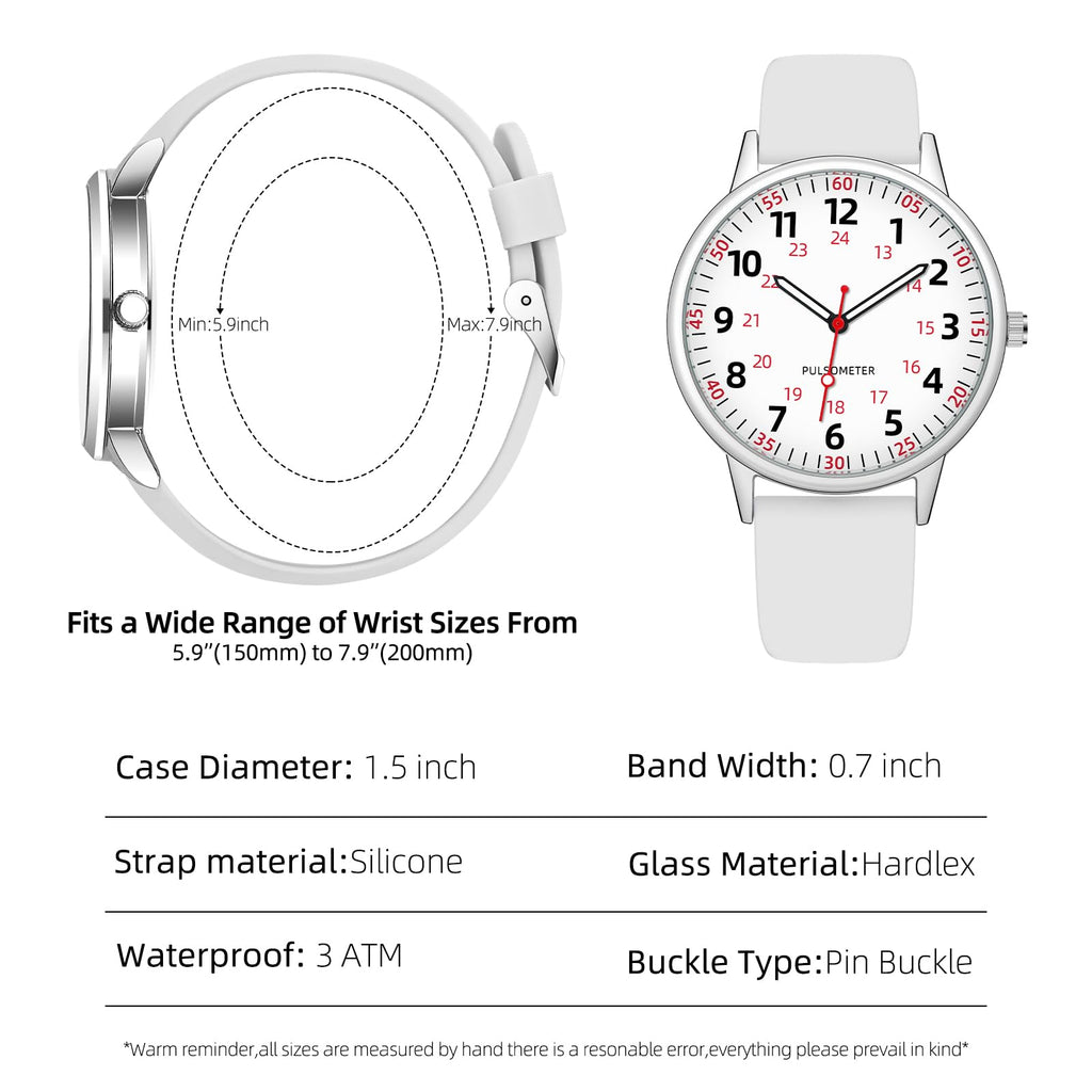 TWOPTION Nurse Watch for Women Waterproof Analog Silicone Watch with Second Hand Nursing Watch