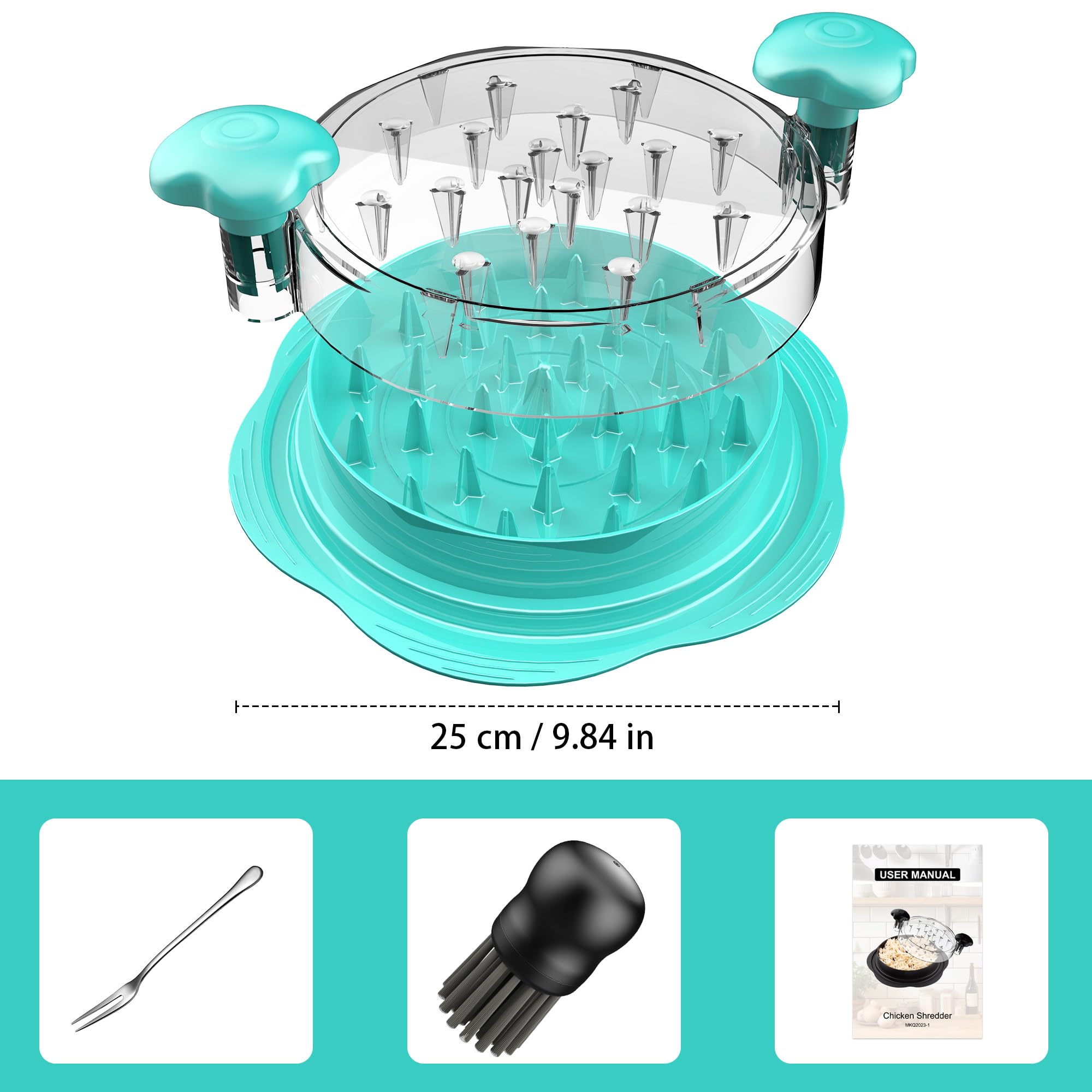 SURETIVIAN Chicken Shredder Tool Twist Large Chicken Breast Shredder with Brush&Fork, Visible Meat Shredder Machine, Strong Anti-Slip Strip, Ergonomic Handle, BPA Free, Suitable for Pork Beef Chicken