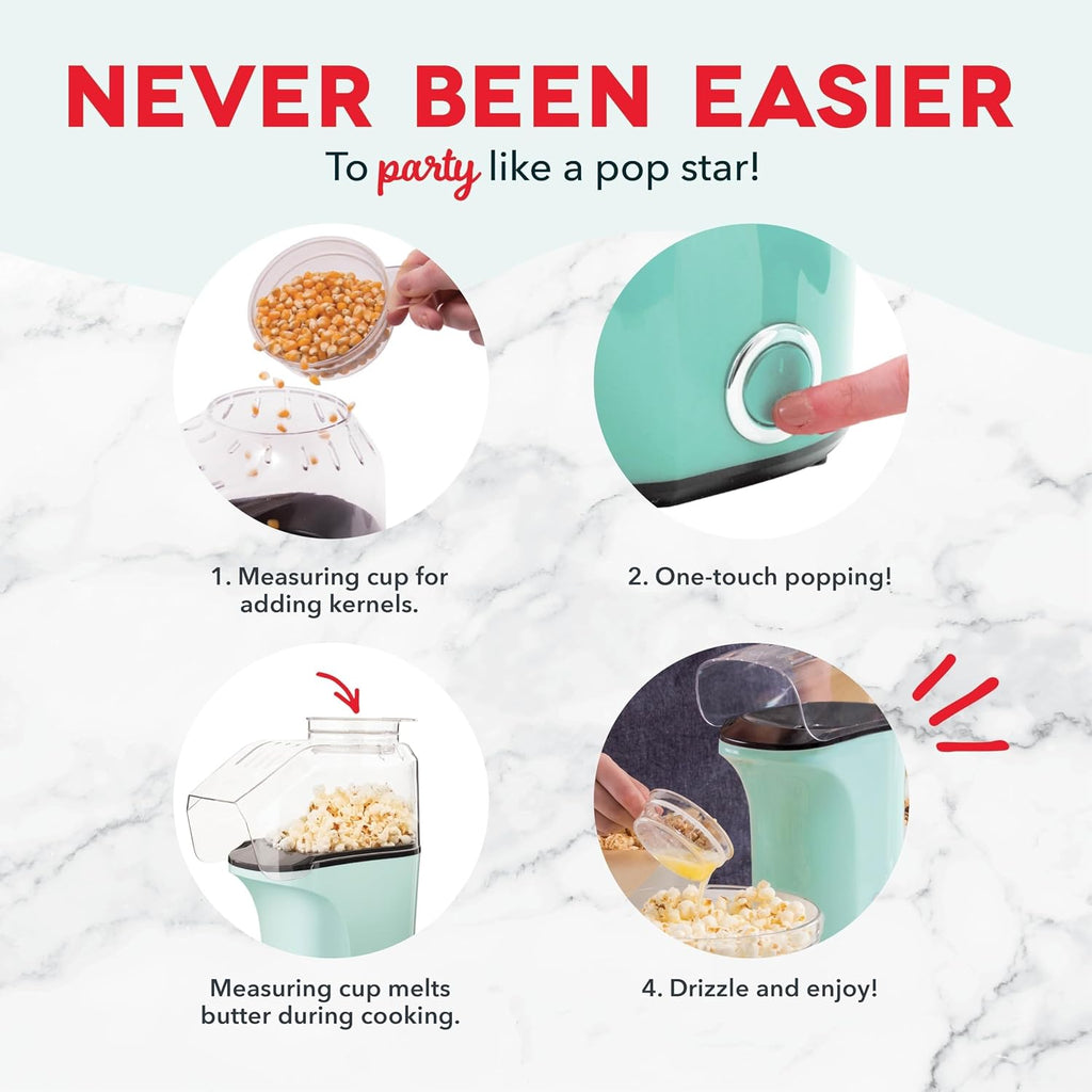 DASH Fresh Pop Popcorn Maker - Oil-Free, Air Popcorn Popper - With Measuring Cup & Recipe Guide - Perfect for Movie Nights - 16 Cups, Aqua