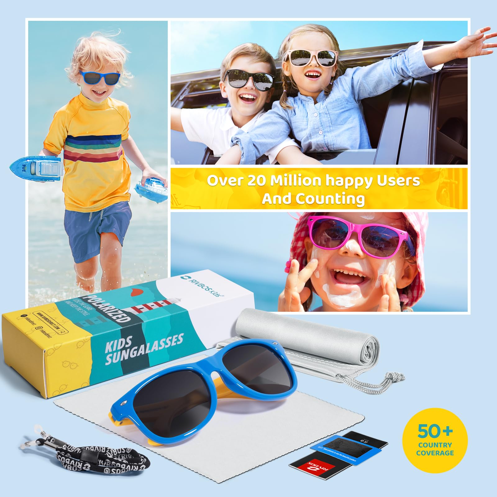 RIVBOS Kids Sunglasses Polarized UV Protection Flexible Rubber Glasses Shades with Strap for Boys Girls RBK004