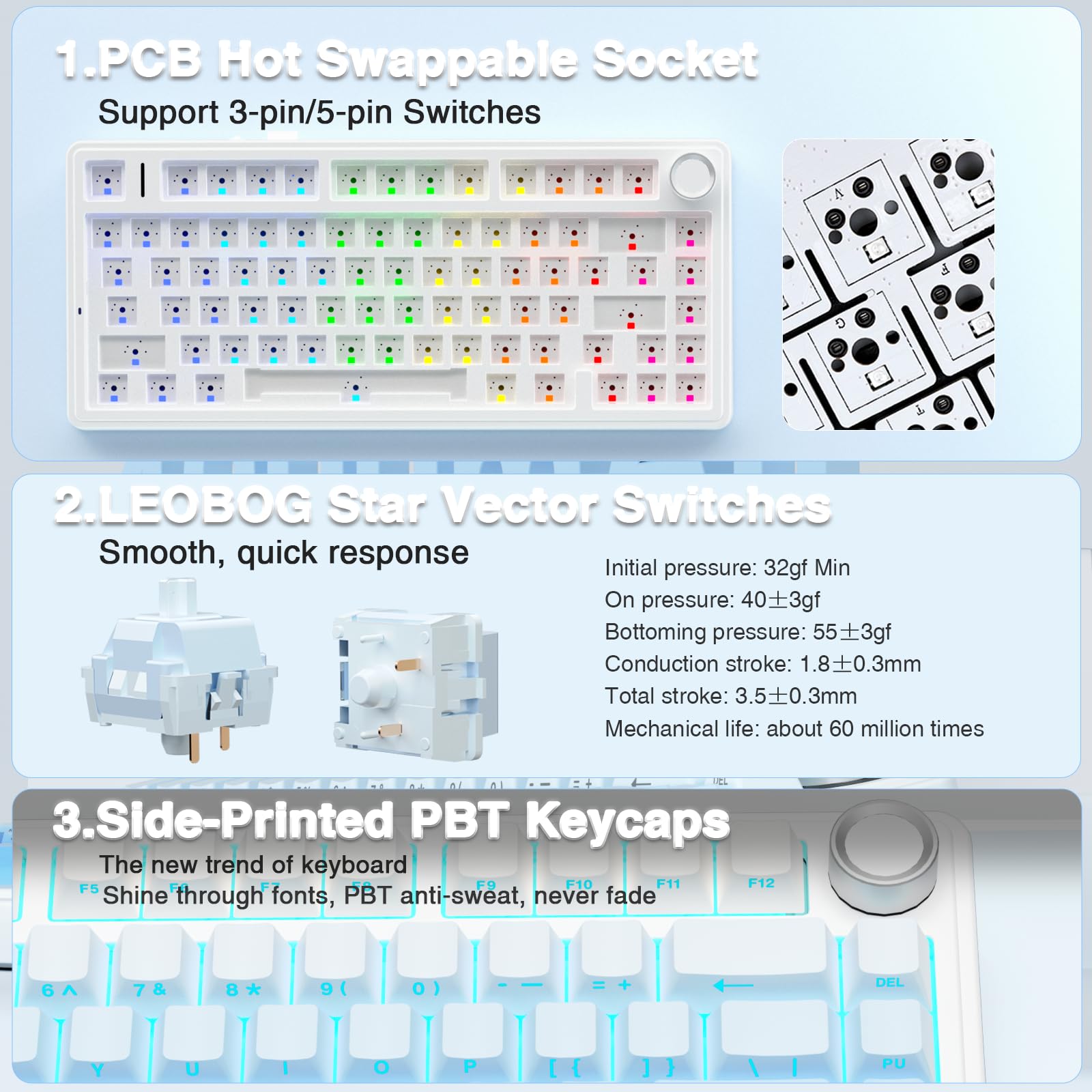 AULA F75 Pro Wireless Mechanical Keyboard,75% Hot Swappable Custom Keyboard with Knob,RGB Backlit,Pre-lubed Reaper Switches,Side Printed PBT Keycaps,2.4GHz/USB-C/BT5.0 Mechanical Gaming Keyboards